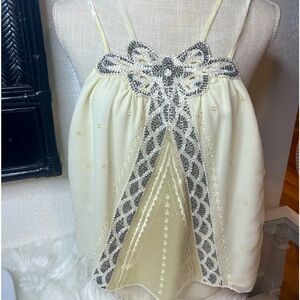 5/48 SILK VELVET STRAP CRISS CROSS BEADED EVENING BLOUSE NWT